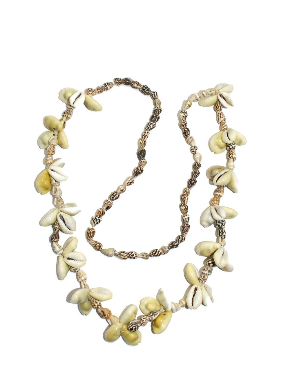 Handmade Vintage Gray, Pink, Brown, White 32"Cowry & Cone Shell Necklace.